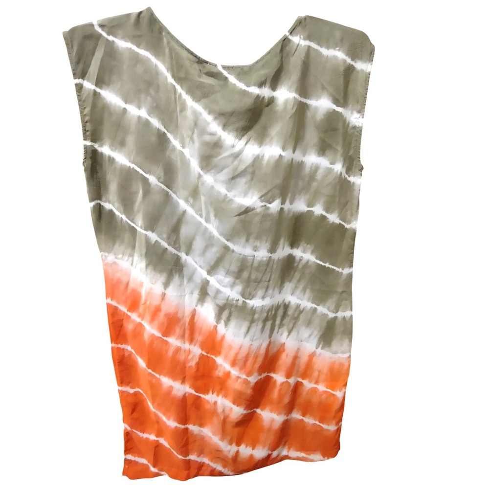 Michael Kors Women's M Silk Tie Dye Sleeveless Tank‎ Top Green Orange White - Picture 2 of 6